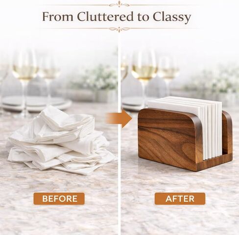 Acacia Wood Napkin Holder – Rustic Wooden Napkin Organizer for Kitchen, Dining Table, Picnic, Coffee Bar – Farmhouse Tabletop Dispenser for Square Paper Napkins in Kuwait