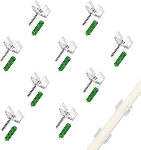 BENLUN Strip Light Mounting Brackets, 40 Pcs Transparent Fixing Clips Screws and Drywall Anchors, 2 Silicone Tail Plugs, only for 10mm X 6mm 288LEDs/M 65.6FT COB Strip Light in Kuwait