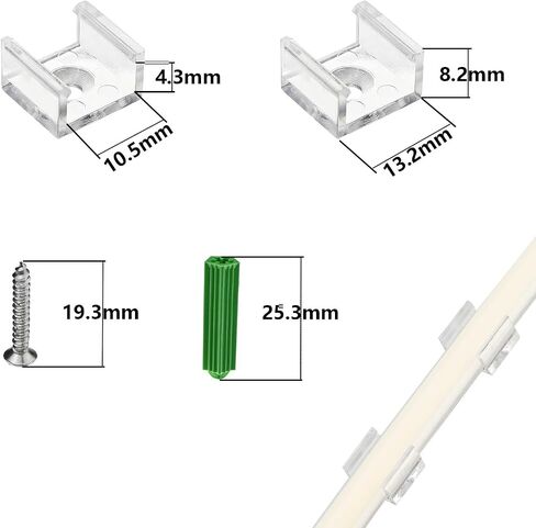 BENLUN Strip Light Mounting Brackets, 40 Pcs Transparent Fixing Clips Screws and Drywall Anchors, 2 Silicone Tail Plugs, only for 10mm X 6mm 288LEDs/M 65.6FT COB Strip Light in Kuwait