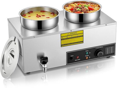 FOHERE شوربة أكثر دفئًا تجاريًا، 15QT Bain Marie Double Pot Warmer للمطعم، 1200 واط من الفولاذ المقاوم للصدأ سخان طعام محمول، التحكم الرقمي في درجة الحرارة (86-185 درجة فهرنهايت)، مضاد للحرق الجاف وزر إعادة الضبط in Kuwait