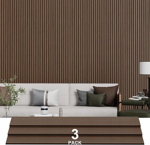 Wood Slat Acoustic Panels for Wall, 3 PACKS 94.5" x 12" (23.63ft²) 3D Fluted Sound Absorbing Panel, Wall Panels Sound Deadening Decor for Office, Home Theater, Studio (Walnut) in Kuwait