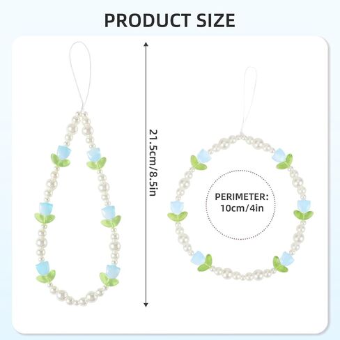 Beaded Phone Charms Cute Aesthetic Tulip Lanyard Strap Girl Wrist Chain, Phone Keychain Decoration for Wallet AirPods-Pink in Kuwait