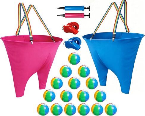 Granny Pants Yard Game with Colorful Suspenders for Adults, 2 Granny Pants 16 Bouncy Balls 2 Pumps 2 Whistles, Fun Outdoor Game for Family Party, Field Days, Camping in Kuwait