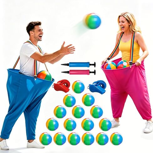 Granny Pants Yard Game with Colorful Suspenders for Adults, 2 Granny Pants 16 Bouncy Balls 2 Pumps 2 Whistles, Fun Outdoor Game for Family Party, Field Days, Camping in Kuwait