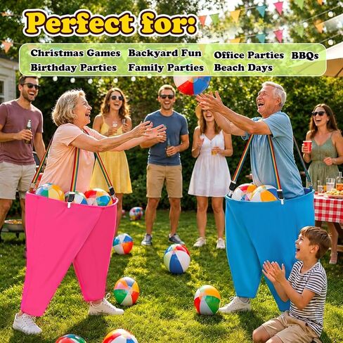 Granny Pants Yard Game with Colorful Suspenders for Adults, 2 Granny Pants 16 Bouncy Balls 2 Pumps 2 Whistles, Fun Outdoor Game for Family Party, Field Days, Camping in Kuwait