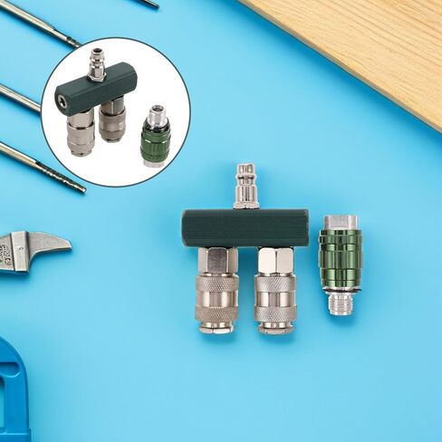 GALPADA 2-way Air Hose Quick Coupler Splitter with 2 Couplers 1/4 Inch Male Plug Lightweight Compact Iron Nickel Plating Pneumatic Fittings for Air Hose Setups in Kuwait