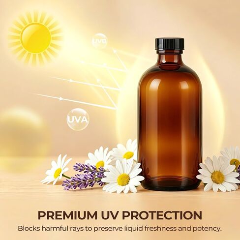 8 Pack 16oz Amber Glass Bottles with Caps and Labels - Large Boston Round Syrup Bottles for Elderberry, Liquid Supplements, Kombucha & Vanilla Extract - Airtight & Leakproof Apothecary Bottles in Kuwait