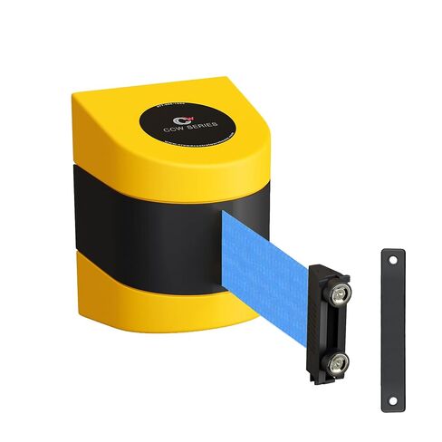 Crowd Control Warehouse - CCW Series WMB-220 Magnetic Wall Mount Retractable Belt Barrier - 15 Foot, Light Blue Belt with Yellow ABS Case in Kuwait
