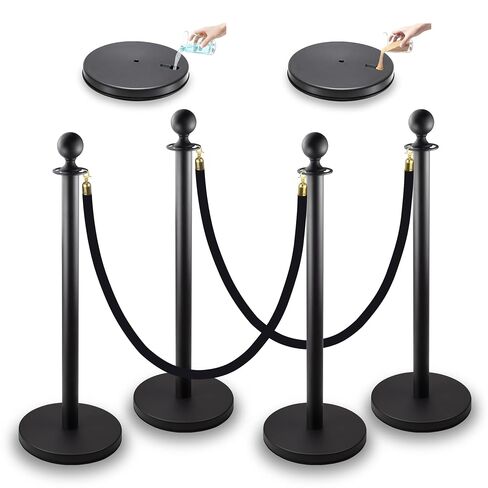 Stanchions with Velvet Ropes Set, 5 ft Velvet Ropes and Posts, Stainless Steel Barriers for Crowd Control Barriers, Party Supplies, Exhibition (Black-8pcs) in Kuwait