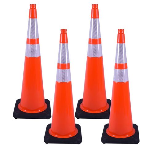 18" 4-Pack Safety Cones with Reflective Stripes and Weighted Bases for Road, Parking, and Construction Use (4, Orange, 18 in) in Kuwait