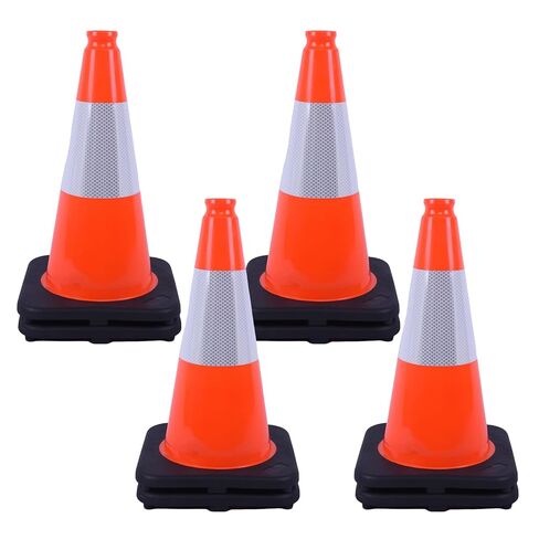 18" 4-Pack Safety Cones with Reflective Stripes and Weighted Bases for Road, Parking, and Construction Use (4, Orange, 18 in) in Kuwait