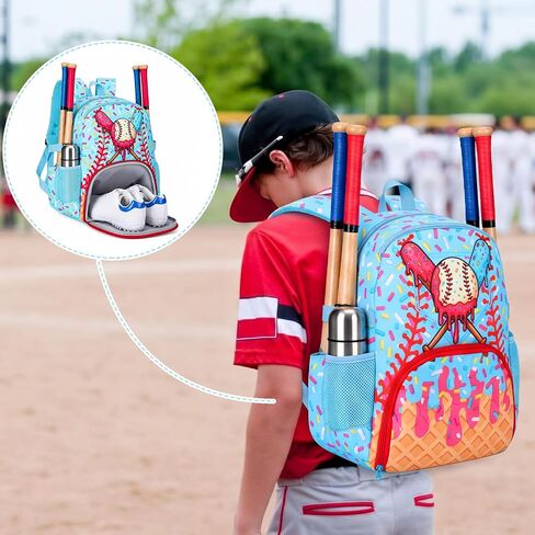 Shinylin Ice Cream Drip Baseball Backpack with Shoes Compartment Softball Sports Bag Party Gifts for Youth Back to School in Kuwait