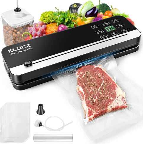 85kPa Vacuum Sealer Machine, Compact Vacuum Sealer for Food, LCD Display, Moist/Dry, Pulse, Seal Modes, with Extra Vacuum Seal Bags and Wine Vacuum Stopper,Black in Kuwait