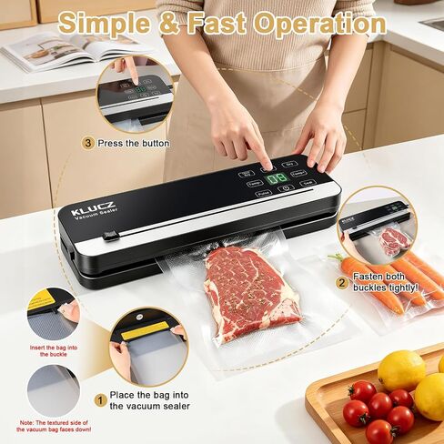 85kPa Vacuum Sealer Machine, Compact Vacuum Sealer for Food, LCD Display, Moist/Dry, Pulse, Seal Modes, with Extra Vacuum Seal Bags and Wine Vacuum Stopper,Black in Kuwait