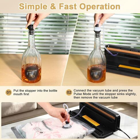 85kPa Vacuum Sealer Machine, Compact Vacuum Sealer for Food, LCD Display, Moist/Dry, Pulse, Seal Modes, with Extra Vacuum Seal Bags and Wine Vacuum Stopper,Black in Kuwait