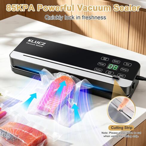85kPa Vacuum Sealer Machine, Compact Vacuum Sealer for Food, LCD Display, Moist/Dry, Pulse, Seal Modes, with Extra Vacuum Seal Bags and Wine Vacuum Stopper,Black in Kuwait