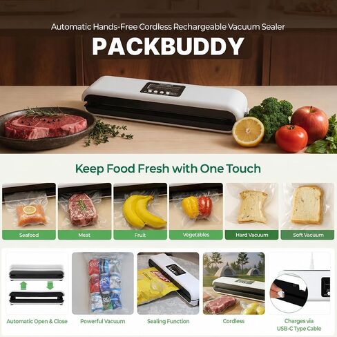 Vacuum Sealer Machine 85Kpa One-Touch Food Saver with 20 Bags | Vacuum Sealing Machine, Food Vacuum Sealer, Food Storage, Meal Prep, Food Preservation, Freezer Storage, in Kuwait
