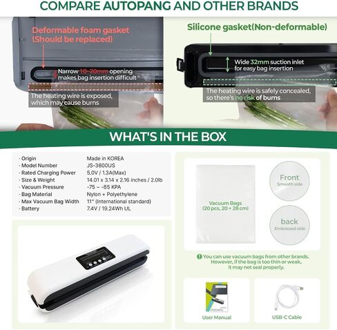 Vacuum Sealer Machine 85Kpa One-Touch Food Saver with 20 Bags | Vacuum Sealing Machine, Food Vacuum Sealer, Food Storage, Meal Prep, Food Preservation, Freezer Storage, in Kuwait