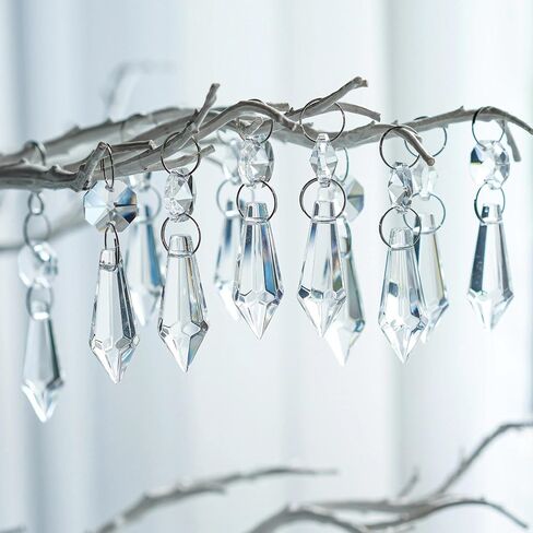 100pcs Clear Chandelier Crystals Replacement, Icicle Prism Glass Pendants for Chandelier Lighting Fixture Decoration in Kuwait