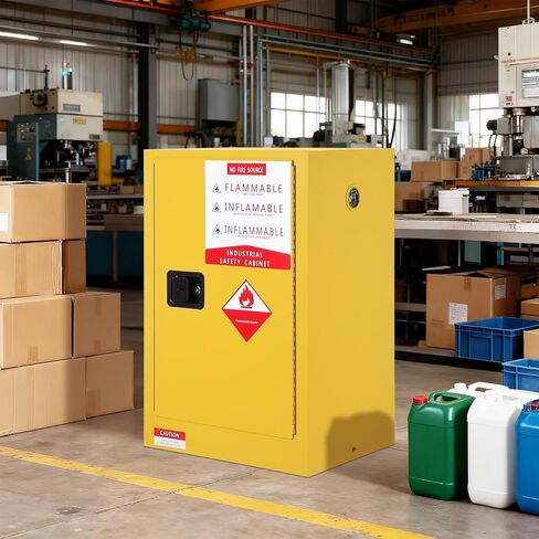 4 Gal Flammable Safety Cabinet, 22" x 17" x 17" Cold-Rolled Steel Hazardous Storage Cabinets Industrial Flammable Liquid Storage with Adjustable Shelves, Fireproof Double-Wall Design, Auto Close Doors in Kuwait
