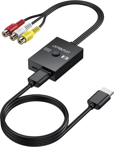 محول AUTOUTLET RCA إلى HDMI، محول AV إلى HDMI مع مفتاح نسبة عرض إلى ارتفاع 4:3/16:9، يدعم 1080P/720P، يتضمن كابل HDMI بطول 1.5 قدم لوحدات تحكم الألعاب القديمة (PS1، PS2، Wii، N64) in Kuwait
