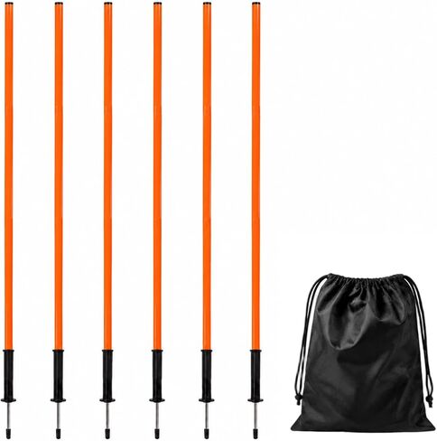 6 Pcs 5FT Agility Training Poles for Soccer,Basketball,Football,Dog,Horse Training-Adjustable Speed and Agility Training Equipment Sports Training Sticks with Ground Spring Nails & Storage Bag(Orange) in Kuwait
