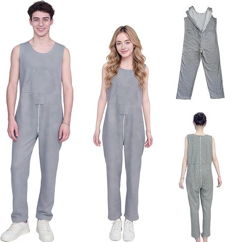 Unisex Anti-Strip Adaptive Jumpsuit with Back-Zipper,Vest Trousers,Suitable for Seniors,Dementia Patient,Alzheimer’s Patients,Incontinence Care in Kuwait