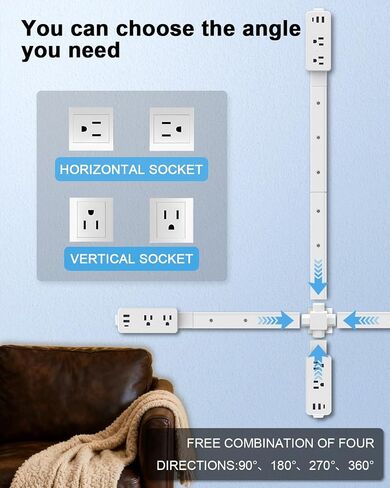 عصا موسع مخرج كهربائي 8.26 بوصة - 36.1 بوصة مع 2 منافذ تيار متردد، USB-A، منافذ USB-C، ثابتة عند نوع الربط 90 درجة، موسع مقبس الطاقة يتم وضعه خلف المكاتب التي يصعب الوصول إليها، والأريكة، والخزانة، والسرير وما إلى ذلك in Kuwait