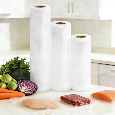 Food Vacuum Seal Rolls 3 Pack, 6 8 11 Inch x 9.8FT, BPA Free Commercial Grade Vacuum Sealer Bags, Sac Sous Vide Alimentaire for Home Commercial Use in Kuwait