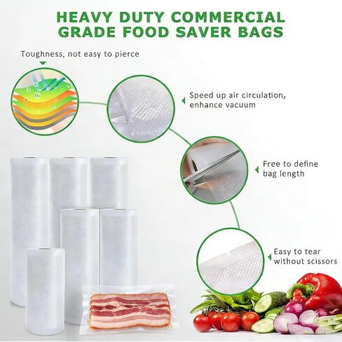 Food Vacuum Seal Rolls 3 Pack, 6 8 11 Inch x 9.8FT, BPA Free Commercial Grade Vacuum Sealer Bags, Sac Sous Vide Alimentaire for Home Commercial Use in Kuwait