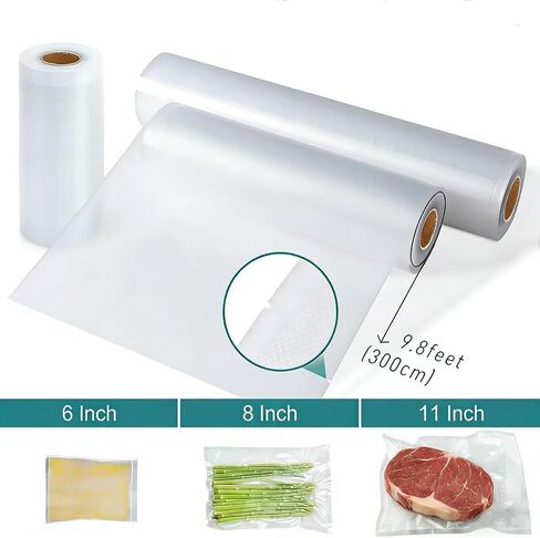 Food Vacuum Seal Rolls 3 Pack, 6 8 11 Inch x 9.8FT, BPA Free Commercial Grade Vacuum Sealer Bags, Sac Sous Vide Alimentaire for Home Commercial Use in Kuwait