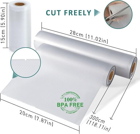 Food Vacuum Seal Rolls 3 Pack, 6 8 11 Inch x 9.8FT, BPA Free Commercial Grade Vacuum Sealer Bags, Sac Sous Vide Alimentaire for Home Commercial Use in Kuwait