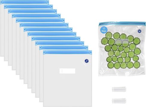 مجموعة Basicwise مقاس 9 × 8 بوصة مكونة من 12 كيسًا لتخزين الطعام محكم الغلق وقابل لإعادة الاستخدام، حل متين ومريح للفواكه والخضروات الطازجة والوجبات المطبوخة وبقايا الطعام المتوافقة مع معظم أجهزة ختم الفراغ in Kuwait