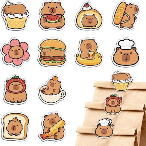 MAYJOYDIY 24Pcs 12 Styles Coffee Acrylic Chip Clips Coffee Bean Cup Bag Sealer Sealing Closures Funny Bag Clips for Food Storage Airtight Seal Grip in Kuwait