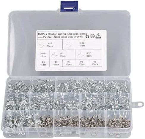 Generic أنبوب زنبركي مزدوج السلك، 10 مقاسات 5 مم إلى 14 مم من الفولاذ المقاوم للصدأ مشبك خرطوم من الفولاذ الكربوني، مع مطلي بالزنك لتطبيقات سيليكون خرطوم المياه in Kuwait