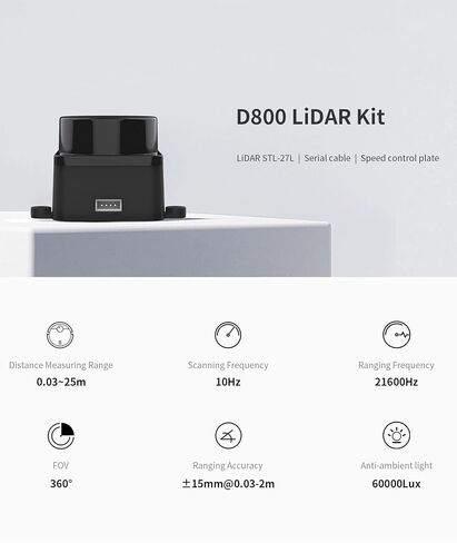 مستشعر WayPonDEV FHL-LD19 Plus 2D Lidar، مجموعة وحدة نطاق 25 مترًا (80 قدمًا) 360 درجة، ماسح ضوئي بمستشعر SLAM ROS LiDAR للروبوتات لتجنب عوائق الملاحة بدون طيار، مع برنامج Raspberry ROS/ROS2/C++ SDK التعليمي in Kuwait
