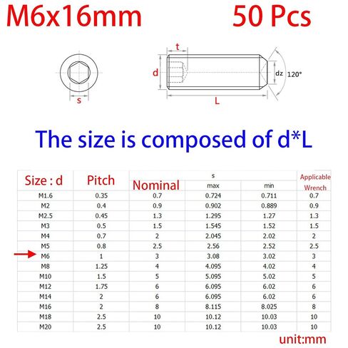M6-1.0 × 16 مم مجموعة مقابس سداسية سوداء، نقطة كوب مقطوعة الرأس، مسمار مسطح، محرك سداسي داخلي، سبائك فولاذ، فولاذ كربوني فئة 12.9، خيط خارجي 50 قطعة in Kuwait