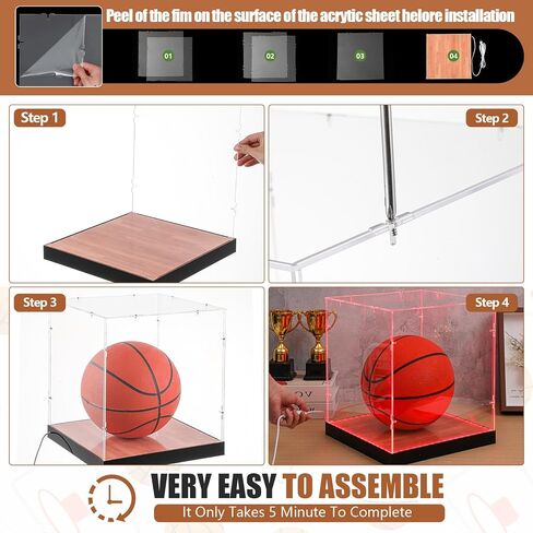 Novabright LED Light Basketball Display Case Clear Acrylic Basketball Box Basketballs Case Display Stand Holder for Autographed Sport Memorabilia, Dust Proof, UV Protection in Kuwait