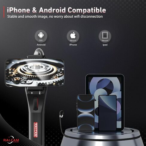 Ralcam ثنائي الاتجاه 210 درجة مفصلي Borescope متوافق مع iPhone وAndroid | كاميرا فحص بمنظار نحيف USB-C مقاس 6.2 مم لفحص المحرك والأنابيب ونظام التدفئة والتهوية وتكييف الهواء (HVAC) in Kuwait