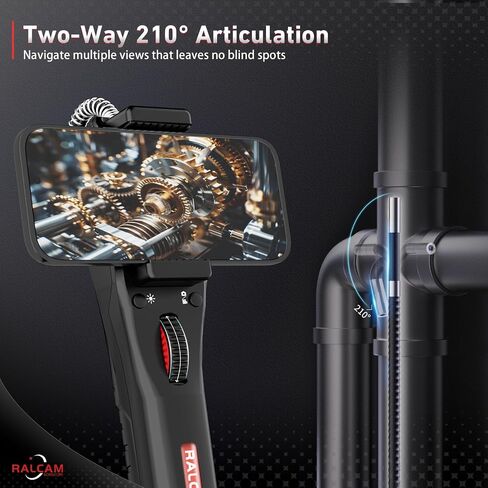 Ralcam ثنائي الاتجاه 210 درجة مفصلي Borescope متوافق مع iPhone وAndroid | كاميرا فحص بمنظار نحيف USB-C مقاس 6.2 مم لفحص المحرك والأنابيب ونظام التدفئة والتهوية وتكييف الهواء (HVAC) in Kuwait