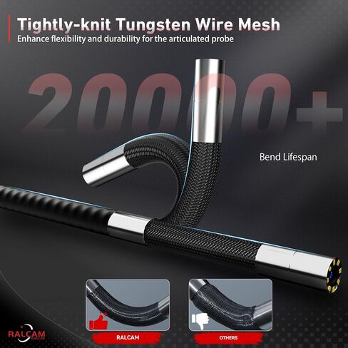 Ralcam ثنائي الاتجاه 210 درجة مفصلي Borescope متوافق مع iPhone وAndroid | كاميرا فحص بمنظار نحيف USB-C مقاس 6.2 مم لفحص المحرك والأنابيب ونظام التدفئة والتهوية وتكييف الهواء (HVAC) in Kuwait