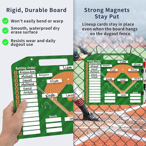 Magnetic Baseball Lineup Board, Dry Erase Baseball Lineup Board for Dugout, Softball Lineup Board for Dugout, Baseball Clipboard for Coaches, Baseball Whiteboard with 30 Lineup Cards & 2 Markers in Saudi Arabia