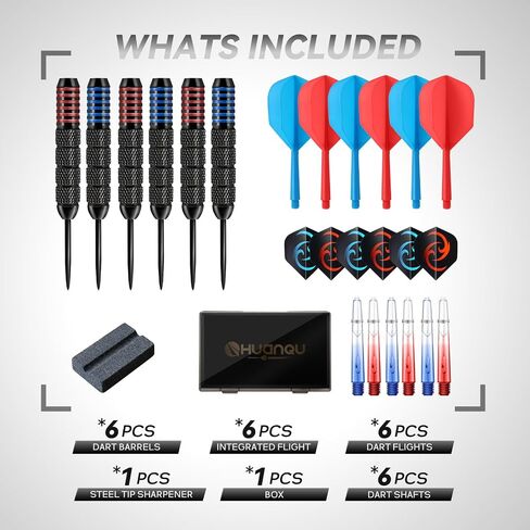6 Pack Steel Tip Darts,Professional 24 Grams Metal Darts Set， Integrated Dart Flights and Shafts ，6 Extra Flights & Shafts, Dart Sharpener, Dart Storage Box,Beginner or Professional Darts in Saudi Arabia