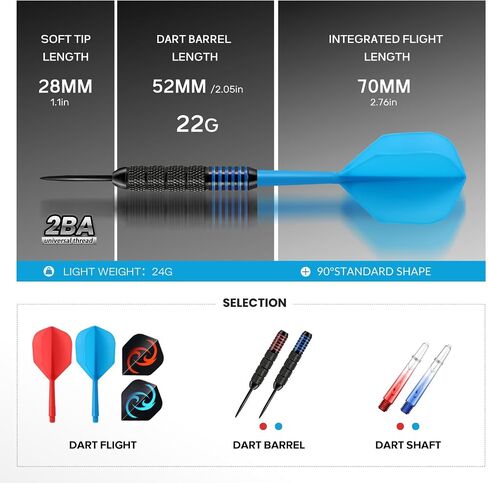 6 Pack Steel Tip Darts,Professional 24 Grams Metal Darts Set， Integrated Dart Flights and Shafts ，6 Extra Flights & Shafts, Dart Sharpener, Dart Storage Box,Beginner or Professional Darts in Saudi Arabia