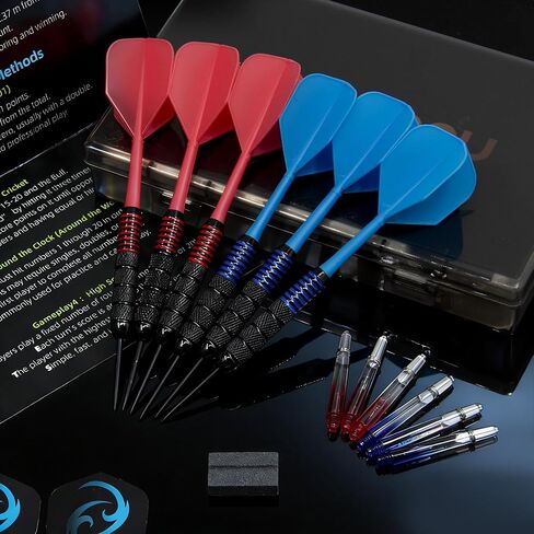 6 Pack Steel Tip Darts,Professional 24 Grams Metal Darts Set， Integrated Dart Flights and Shafts ，6 Extra Flights & Shafts, Dart Sharpener, Dart Storage Box,Beginner or Professional Darts in Saudi Arabia