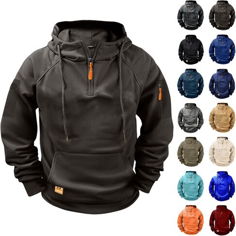 Mens Quarter Zip Hoodie Casual Long Sleeve Cargo Sweatshirt with Pockets | Quarter Zip Pullover Men Weighted Hoodie in Saudi Arabia