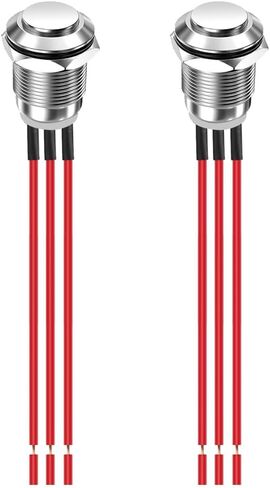 Gebildet 2Pcs Prewired 12mm Waterproof Momentary Metal Push Button 3pin NO/NC Push Button On Off 1A 12V/24V/125V/250V AC (High Head) in Kuwait