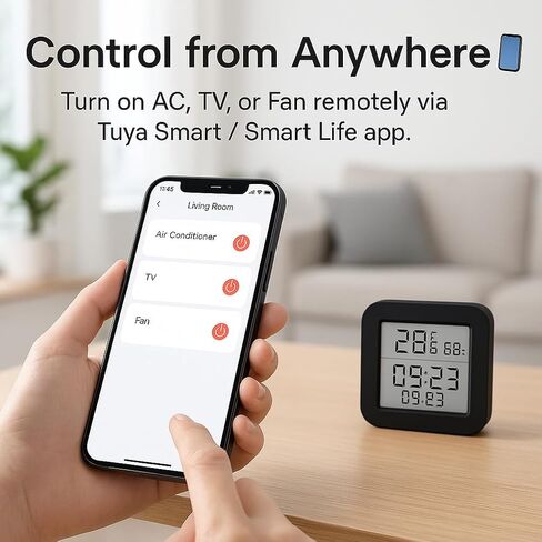 محور التحكم عن بعد العالمي: جهاز WiFi IR Blaster مع شاشة مدمجة لدرجة الحرارة والرطوبة - أتمتة المنزل الذكي لمكيف الهواء والتلفزيون والصوت - متوافق مع Smart Life وTuya وAlexa وGoogle in Kuwait