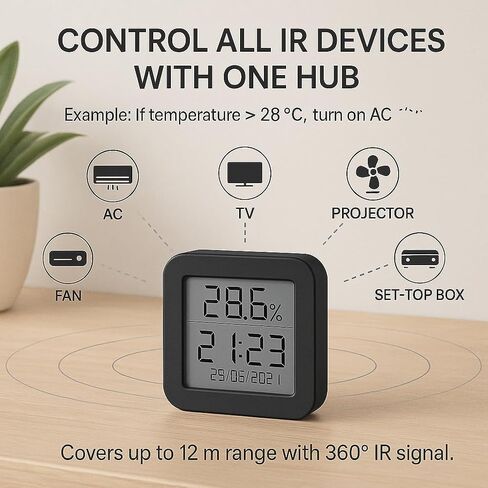 محور التحكم عن بعد العالمي: جهاز WiFi IR Blaster مع شاشة مدمجة لدرجة الحرارة والرطوبة - أتمتة المنزل الذكي لمكيف الهواء والتلفزيون والصوت - متوافق مع Smart Life وTuya وAlexa وGoogle in Kuwait