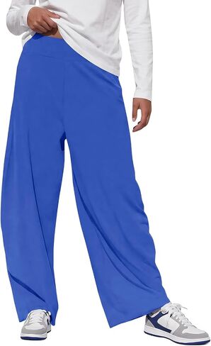 Fisoew Women's Baggy Wide Leg Track Pants Casual Elastic High Waisted Barrel Active Gym Trousers with Pockets in Kuwait